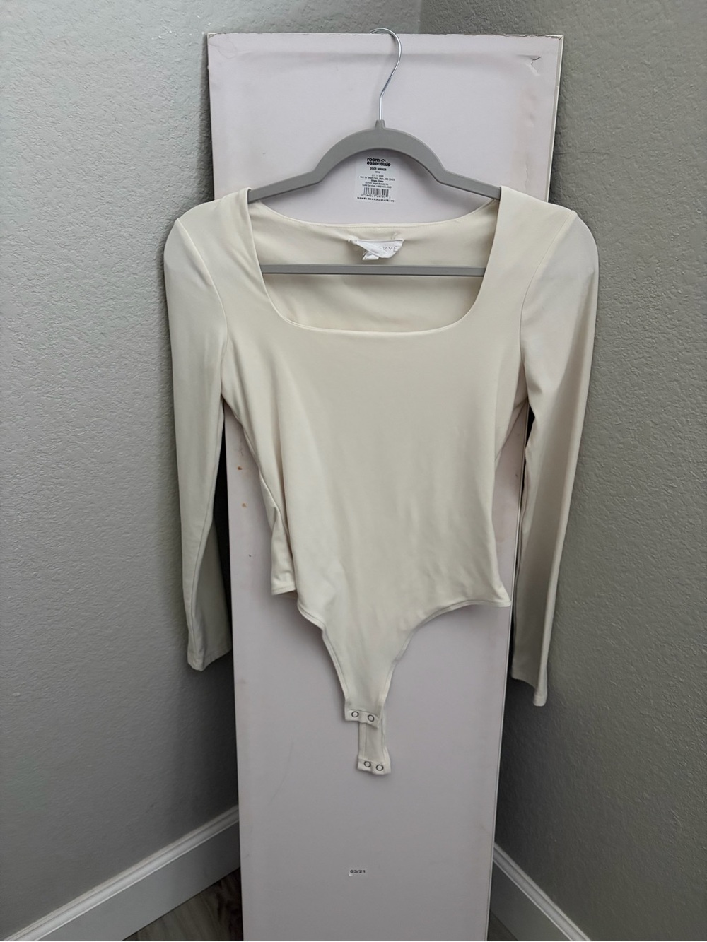 Marshalls Cream Long-Sleeve Square Neck Bodysuit